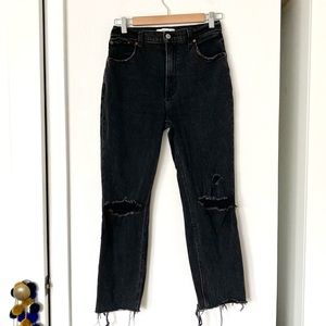 Abercrombie black ankle straight ultra high rise distressed jeans